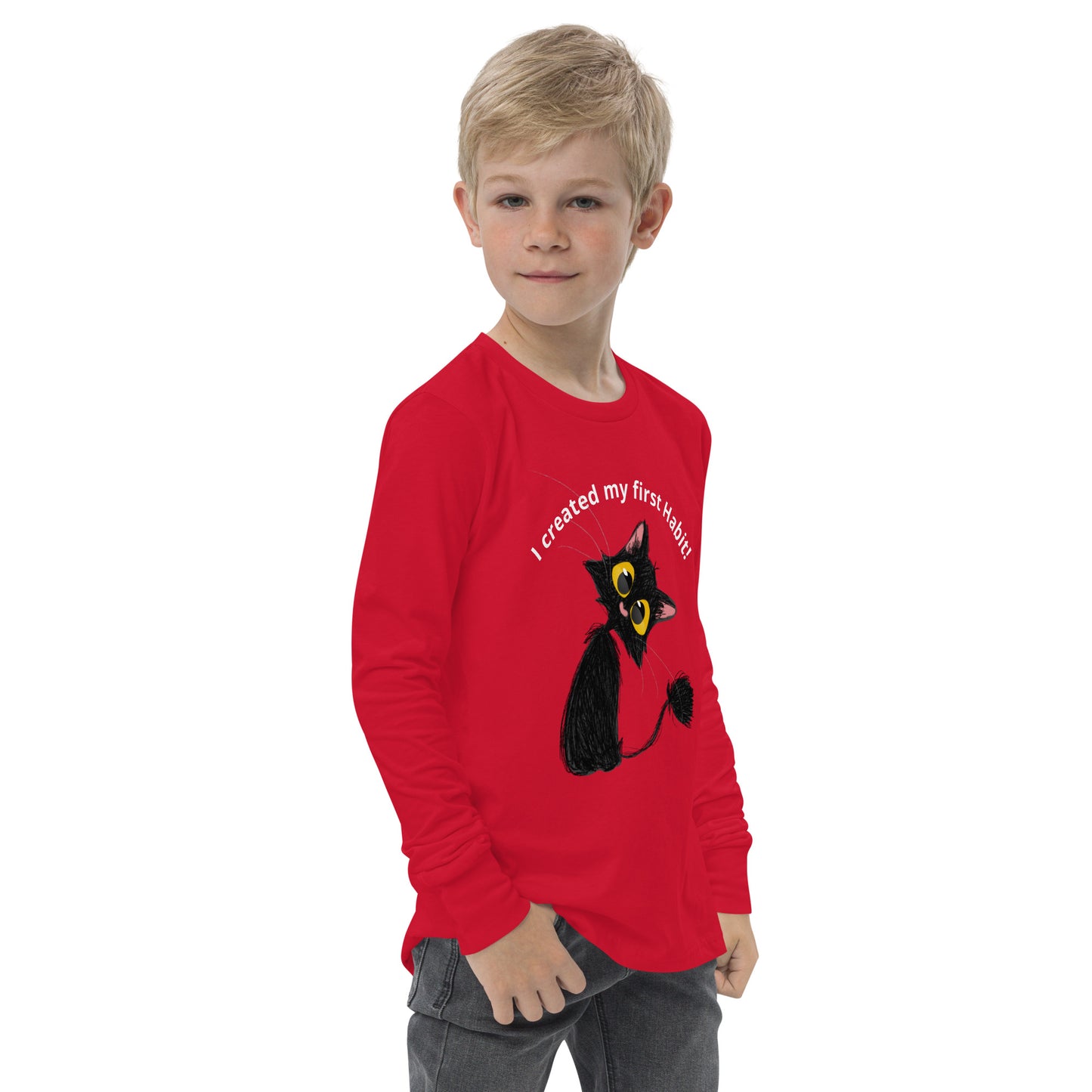 “I created my first habit!” Poopie The Cat youth long sleeve tee